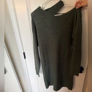 Nordstrom Olive Shoulder Slit Neckline Sweater Dress